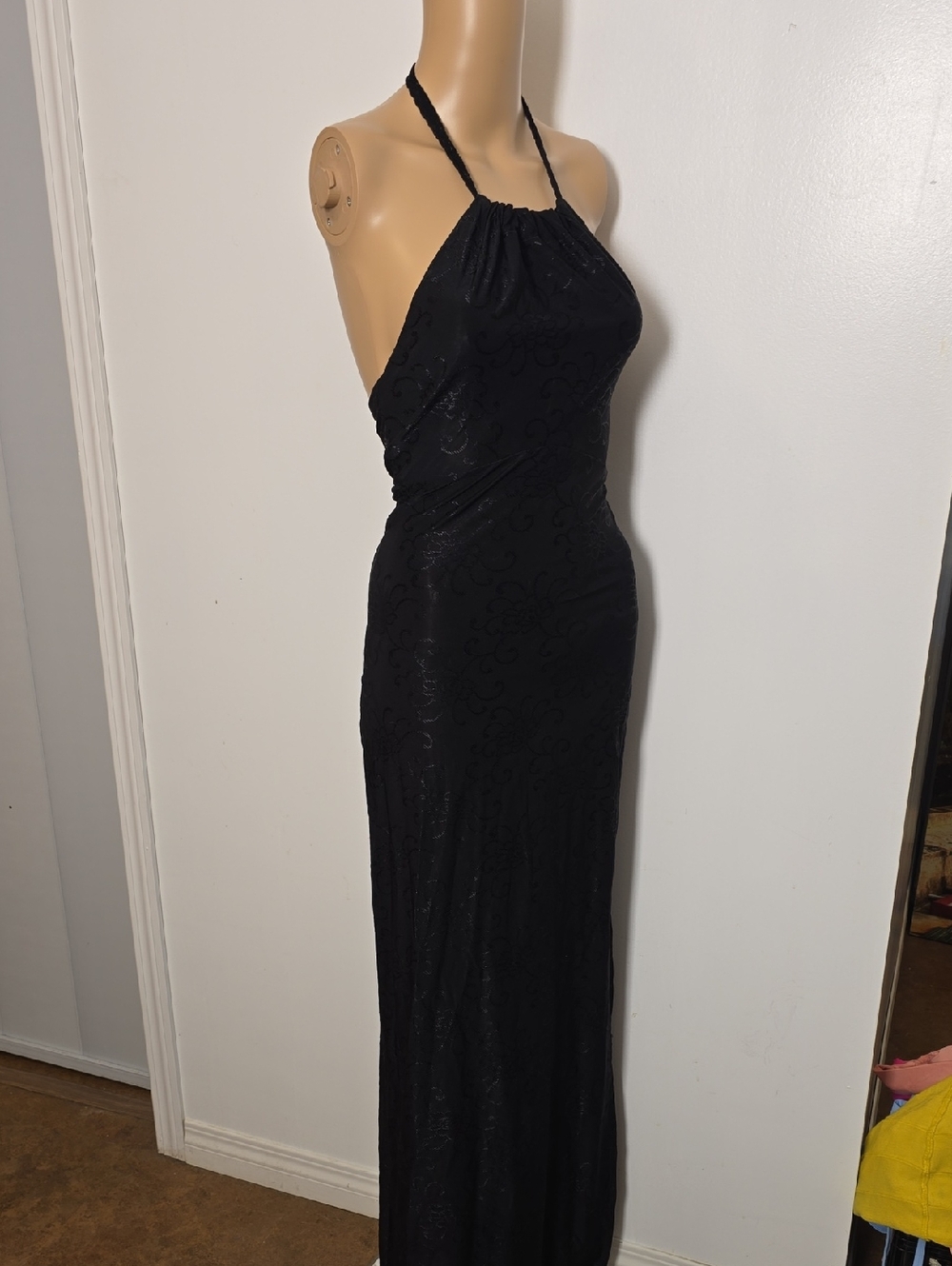 Black Halter Neck Maxi Dress - Elegant Evening Gown - XS